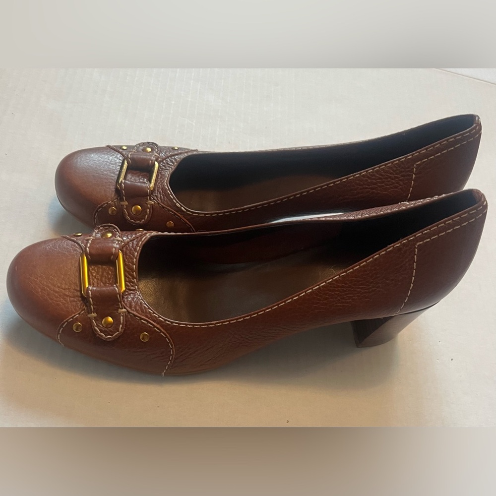 Franco Sarto Brown Heels with Gold Accents